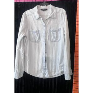 Express Light Wash Chambray Button-Up Shirt, Size S